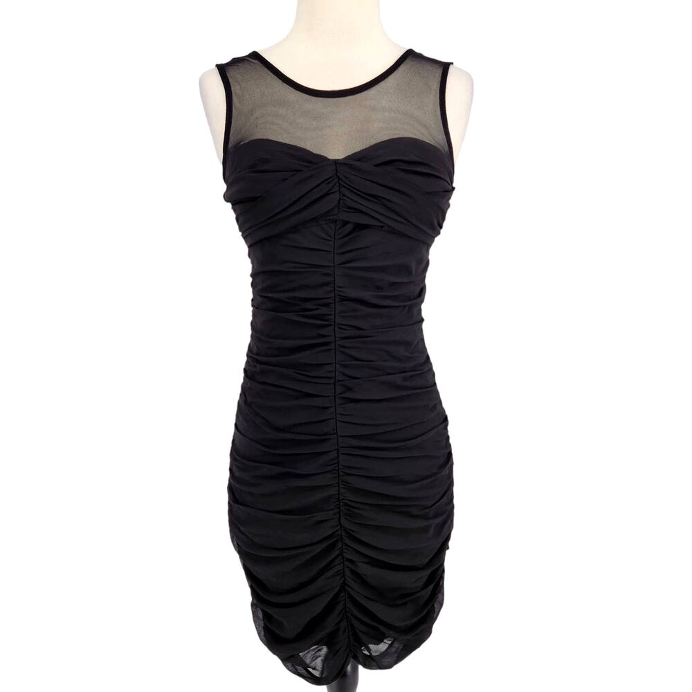 Club Monaco Silk Ruched Cocktail Dress Black Womens Size 4 LBD Bodycon